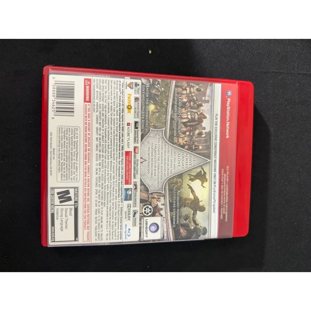 Ubisoft Assassins Creed Brotherhood PS3 Red Case Excellent Greatest Hits Action